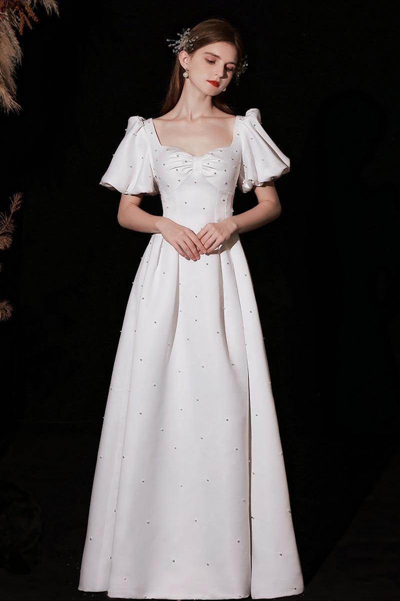 A-Line Floor Length Satin Wedding Dress 676166316331 - COCOMELODY